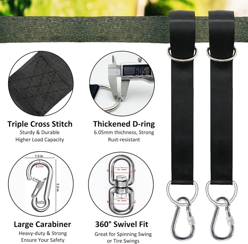 igolfluck Tree Swing Straps Hanging Kit 4FT/8FT/15FT/20FT/25FT, Extra Long Tree Swing Straps Holds 5500 lbs with Lock Carabiners & Tree Protectors, Safer for All Swing & Hammock (4FT) - Image 2